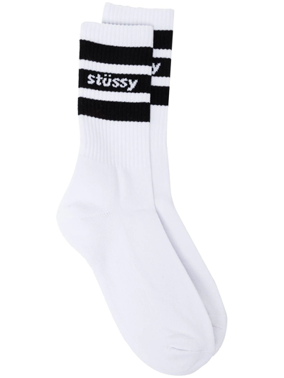 Stussy Ribbed Embroidered Logo Socks In White