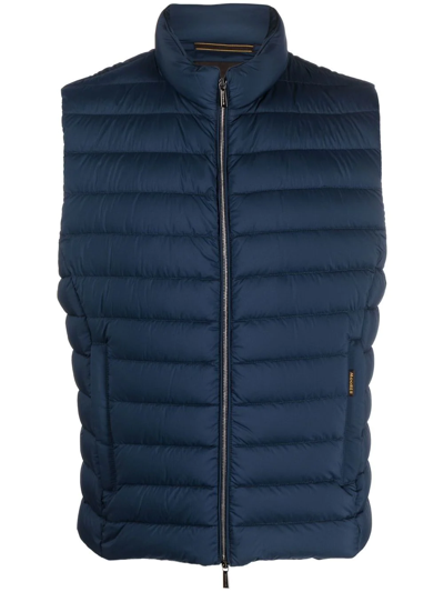 Moorer Quilted-finish Zip-up Gilet In Blue