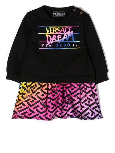 Versace Babies' Dream-print Detail Dress In 黑色