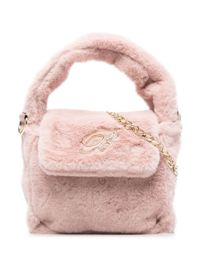 Miss Blumarine Embroidered-logo Detail Faux-fur Bag In 粉色
