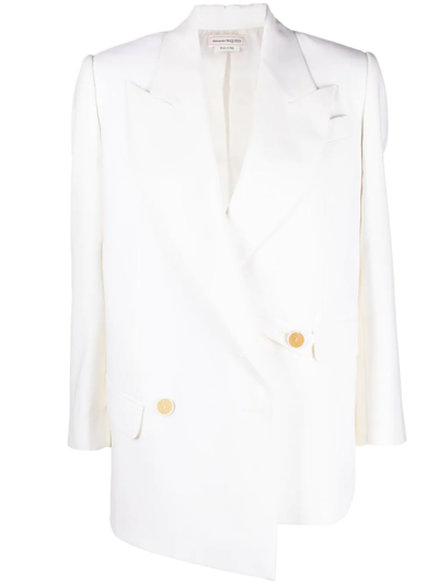 Alexander Mcqueen Oversized-shoulder Wool Suit Jacket In White