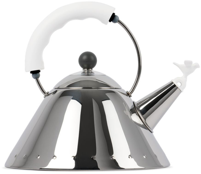 Alessi Silver & White 9093 Kettle, 67.6 oz In Stainless Steel/whit