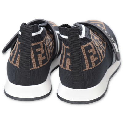 Fendi Kids'  Sneakers Slip-on Nere In Maglia Con Logo Jacquard In Nero