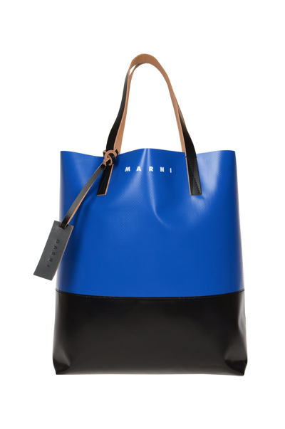 Marni Tribeca Logo Print Tech Tote Bag In Blue,black