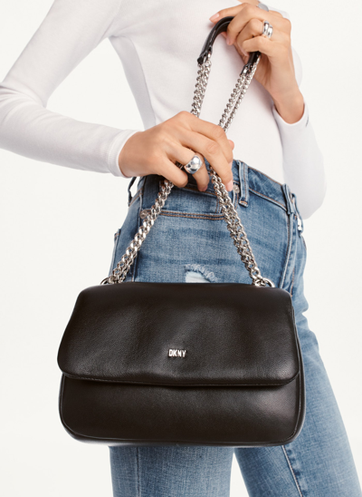Dkny Women's Sina Puffy Shoulder Flap In Black/silver ModeSens