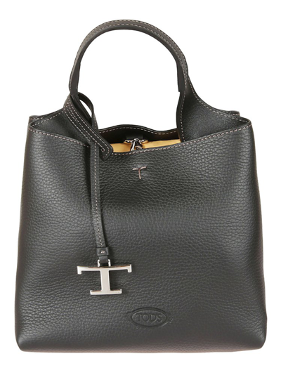 Tod's Timeless Logo Plaque Tote Bag In Black
