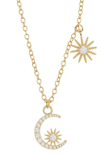 Rivka Friedman Moon & Star Cubic Zirconia Charm Necklace In 18k Gold Clad