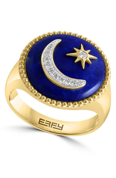 Effy 14k Yellow Gold, Diamond, & Lapis Celestial Ring In Blue