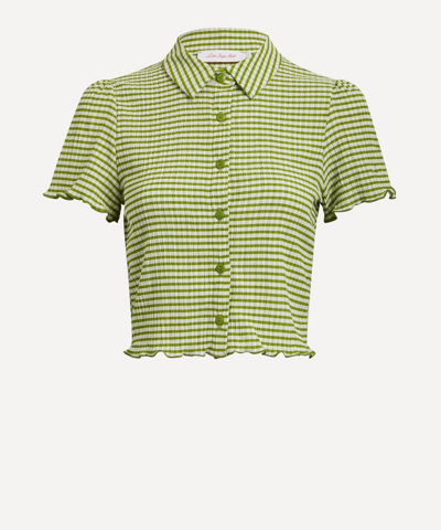 Lisa Says Gah Sabrina Top In Olive Green Check