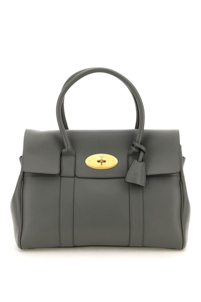 Mulberry Bayswater Grained Leather Bag In Grey
