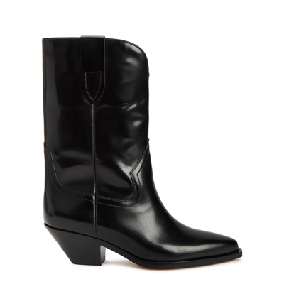 Isabel Marant Duerto Gz Pointed Toe Mid-calf Leather Boots In Black