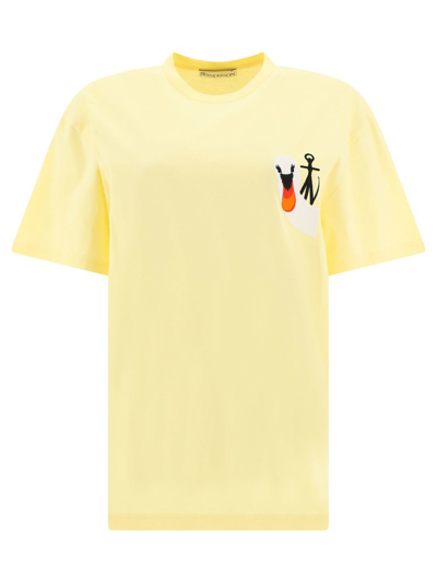 Jw Anderson Logo Embroidered Crewneck T In Yellow