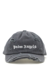 Palm Angels Distressed Logo-embroidered Baseball Cap In Grey