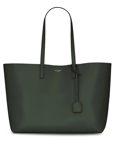 Saint Laurent Leather Shopping Tote In Green