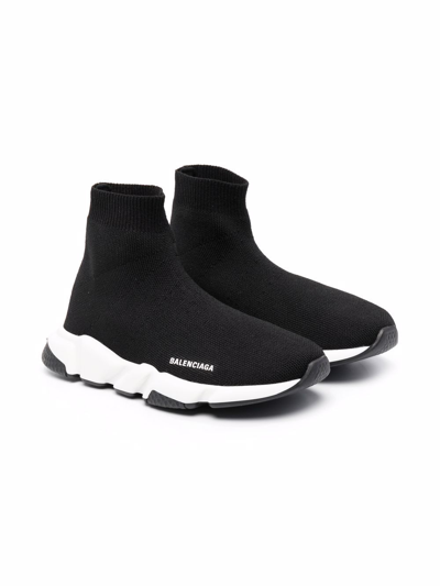 Balenciaga Kids' "speed"针织一脚蹬运动鞋 In Black