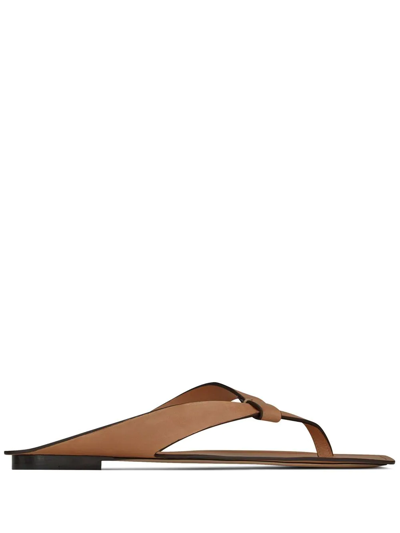 Saint Laurent Tower Leather Sandals In Gold/brown