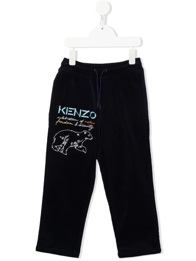 Kenzo Kids' 灯芯绒刺绣运动裤 In Blue