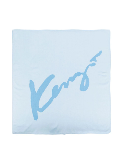 Kenzo Babies' Logo-knit Cotton Blanket In Blue
