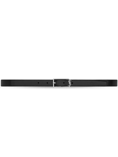 Saint Laurent Cassandre Smooth Leather Belt In 1000 Nero