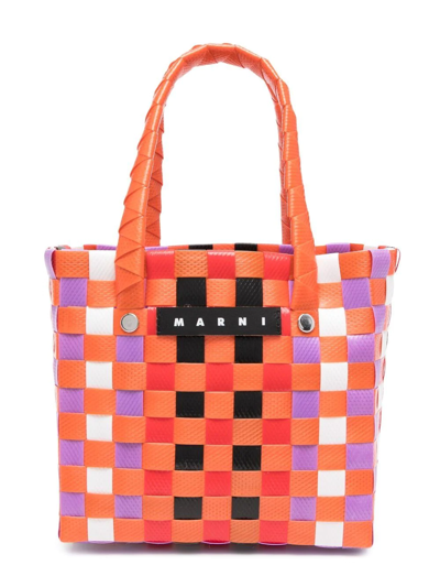 Marni Kids' Logo Woven Top-handle Tote Bag In Orange