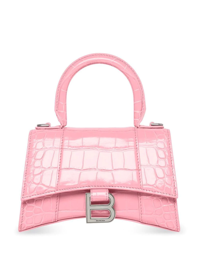 BALENCIAGA HOURGLASS CROCODILE-EMBOSSED HANDBAG