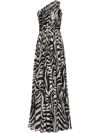 Dolce & Gabbana One-shoulder Zebra Print Silk Chiffon Gown In Black