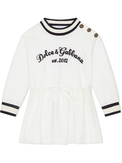 Dolce & Gabbana Kids' Logo-print Long-sleeve Dress In White