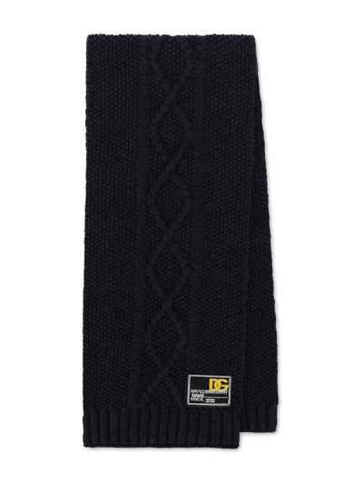 Dolce & Gabbana Kids' Cable-knit Scarf With Dg Logo Patch In Grey