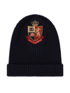 Dolce & Gabbana Ribbed Knit Hat With Heraldic Patch In Blue