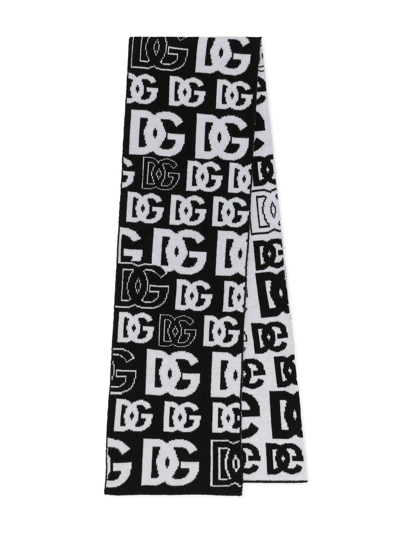 Dolce & Gabbana Kids' Knit Scarf With Jacquard Dg Logo In Monochrome