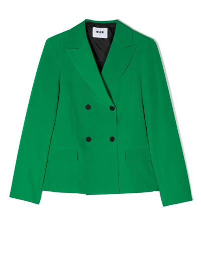 Msgm Teen Double-breasted Blazer In Green