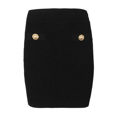 Balmain Knit Mini Skirt With Golden Buttons In Black