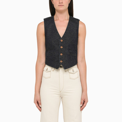 Chloé Short Waistcoat In Navy Denim In Blue