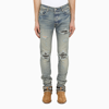AMIRI LIGHT BLUE SKINNY JEANS WITH CAMOUFLAGE PATCHES