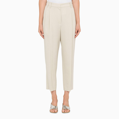 Brunello Cucinelli Milk White Pleated Trousers In A Wool Blend
