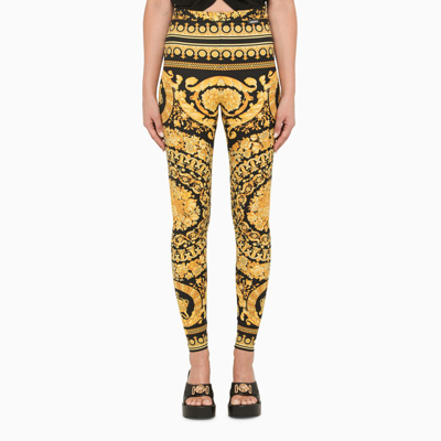 VERSACE BLACK AND GOLD LEGGINGS WITH BAROQUE PRINT,10039001A04239/L_VERSA-5B000_102-40