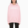 Versace Logo Oversized Cotton Jersey Hoodie In Pink