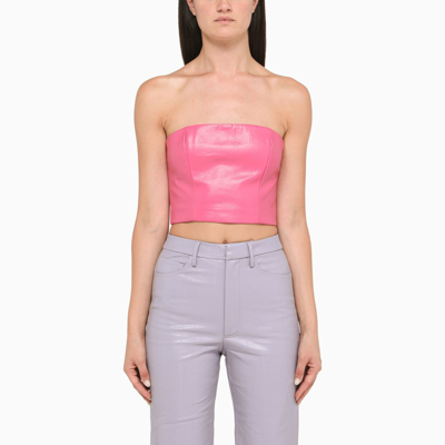 Rotate Birger Christensen Emili Pink Leatheret Top With Logo Jacquard Rotate Woman In Fuchsia