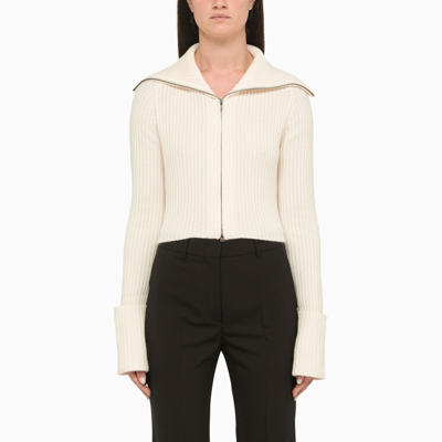 Sportmax Milk White Cardigan In A Wool And Cashmere Knit In Nude & Neutrals