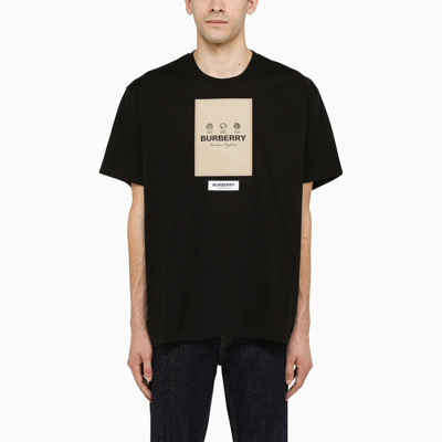 BURBERRY BLACK T-SHIRT WITH LOGO LABEL