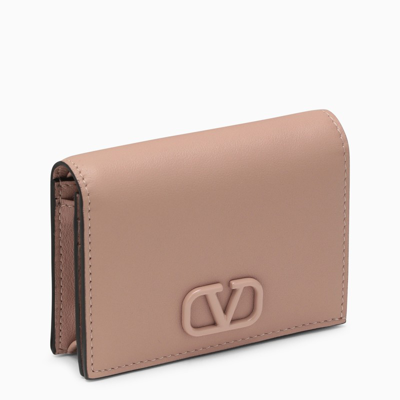 Valentino Garavani Nude Leather Vlogo Wallet In Pink