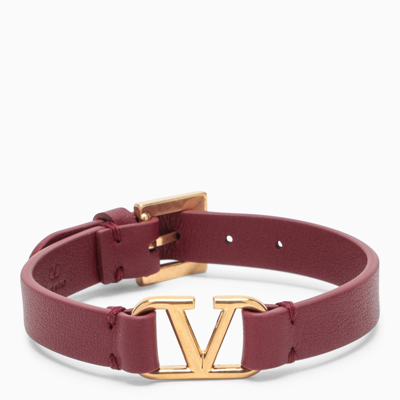 Valentino Garavani Burgundy Leather Vlogo Bracelet In Red