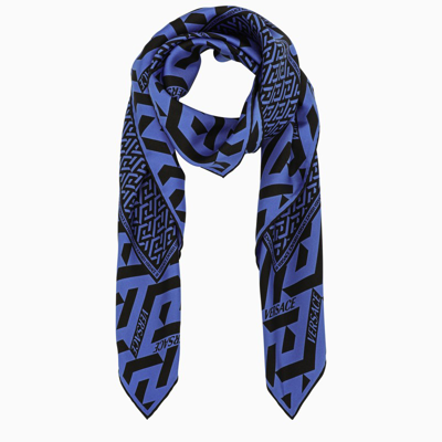 Versace Black And Royal Blue La Greca Scarf