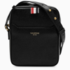 THOM BROWNE SMALL BLACK LEATHER MESSENGER BAG