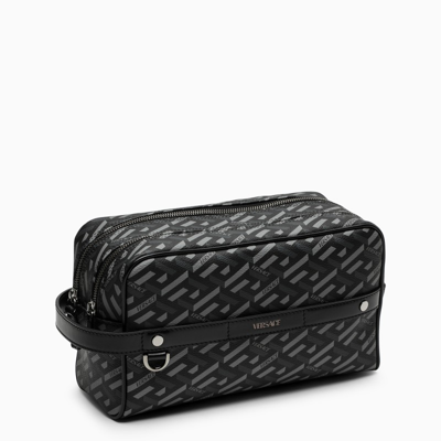 Versace Coated Canvas Beauty Case With Logo In Black