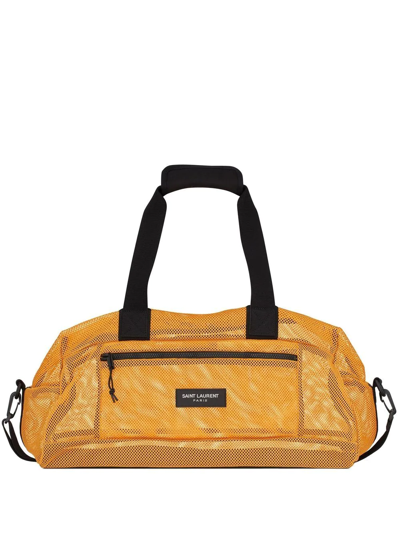 Saint Laurent Mesh Logo-patch Duffle Bag In Yellow