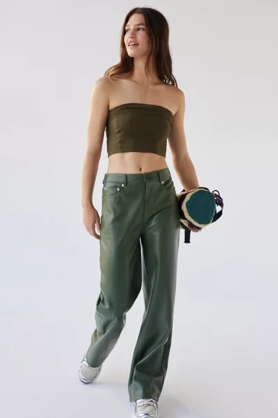 Urban Outfitters Uo High & Wide Faux Leather Pant In Green
