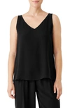 Eileen Fisher Silk Georgette Crepe V-neck Top In Black In Black