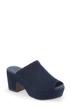 Chocolat Blu Platform Slide Sandal In Navy Suede