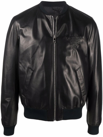 Prada Men's  Black Leather Outerwear Jacket